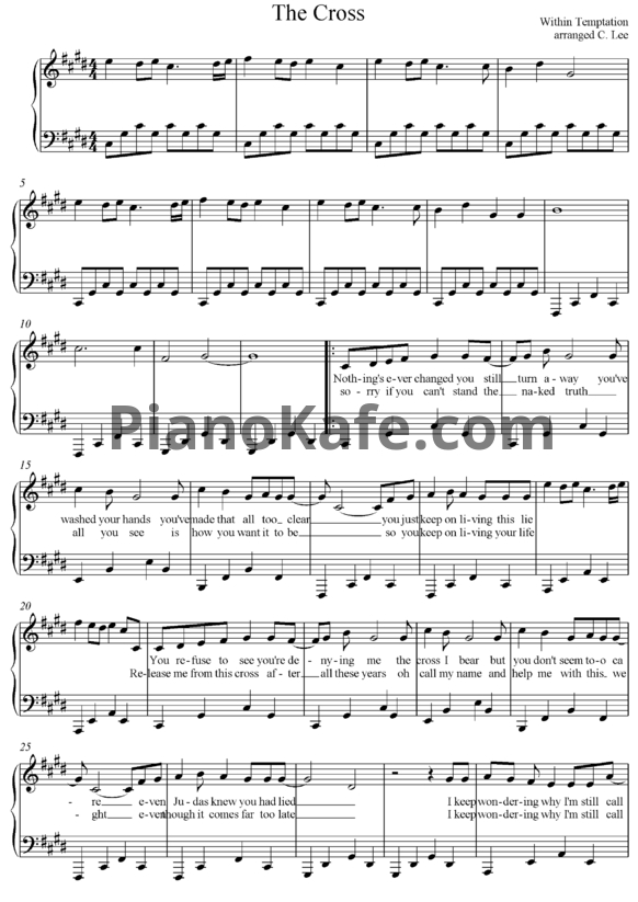 Ноты Within Temptation - The cross - PianoKafe.com