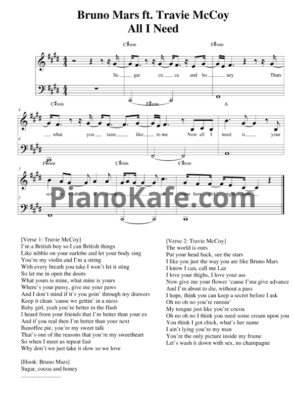 Ноты Bruno Mars feat. Travie McCoy - All I need - PianoKafe.com