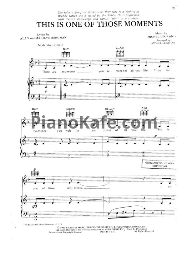 Ноты Barbra Streisand - This is one of those moments (arr. by Michel Legrand) - PianoKafe.com