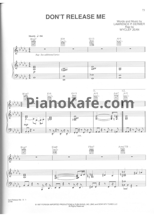 Ноты Gloria Estefan feat. Wyclef Jean - Don't release me - PianoKafe.com