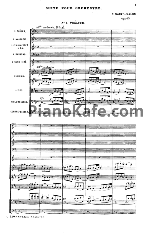 Ноты Камиль Сен-Санс - Сюита для оркестра ре мажор (Op. 49) - PianoKafe.com