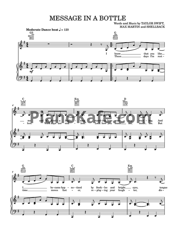 Ноты Taylor Swift - Message in a bottle - PianoKafe.com