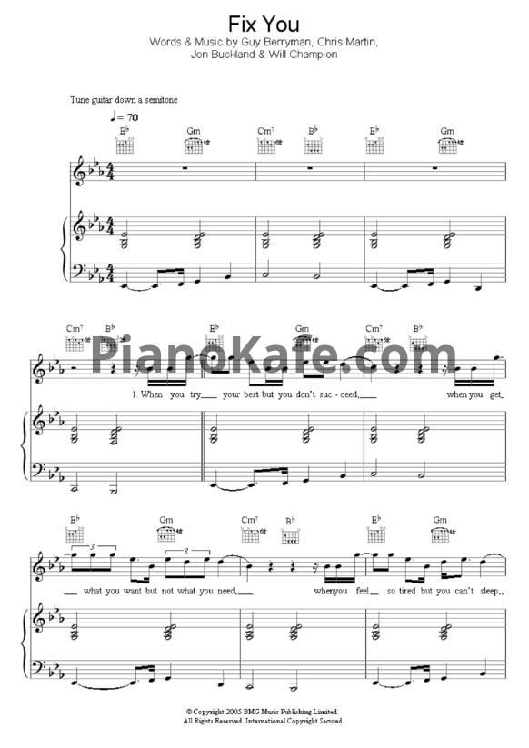 Ноты Coldplay - Fix you - PianoKafe.com