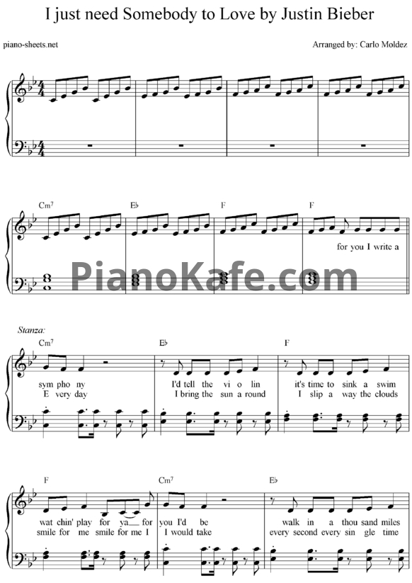 Ноты Justin Bieber feat. Usher - Somebody to love - PianoKafe.com