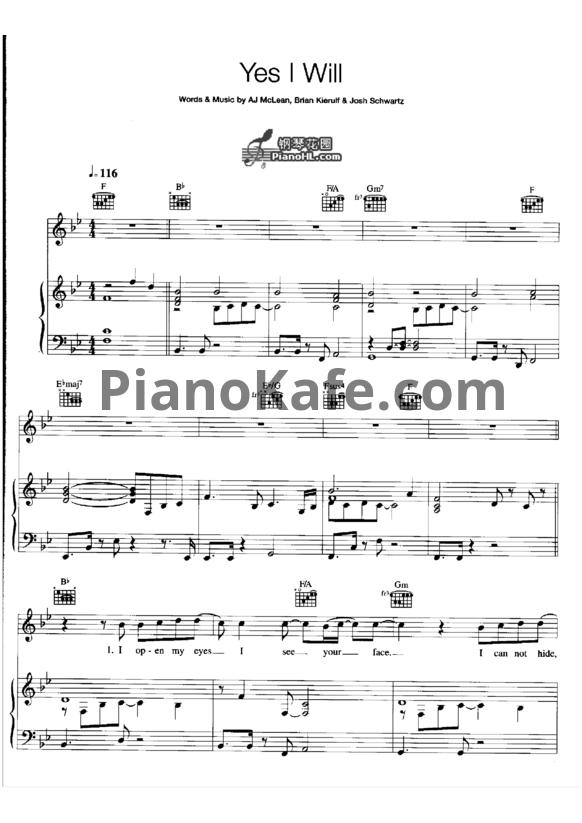 Ноты Backstreet Boys - Yes I will - PianoKafe.com