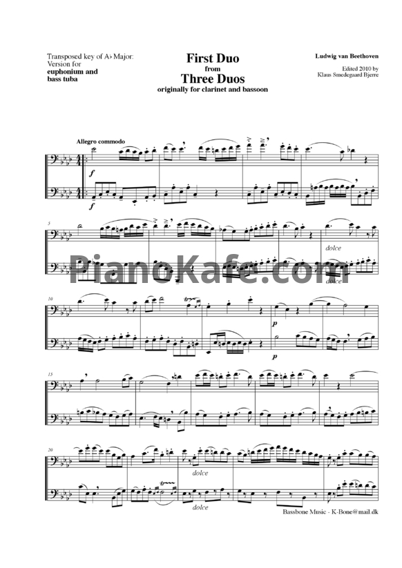 Ноты Л. В. Бетховен - First duo from three duos Ab major - PianoKafe.com