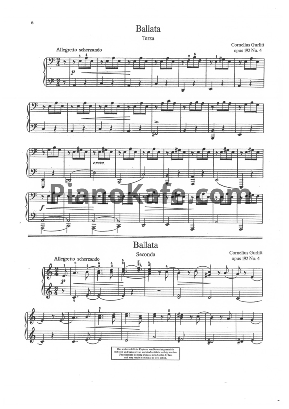 Ноты Корнелиус Гурлитт - Ballata для фортепиано в 6 рук (Op. 192, №4) - PianoKafe.com