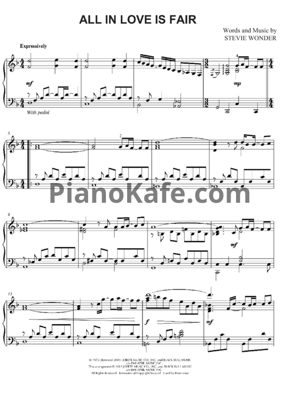 Ноты Stevie Wonder - All in love is fair - PianoKafe.com
