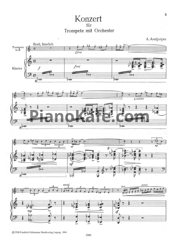 Ноты А. Арутюнов - Концерт для трубы с оркестром (Клавир) - PianoKafe.com