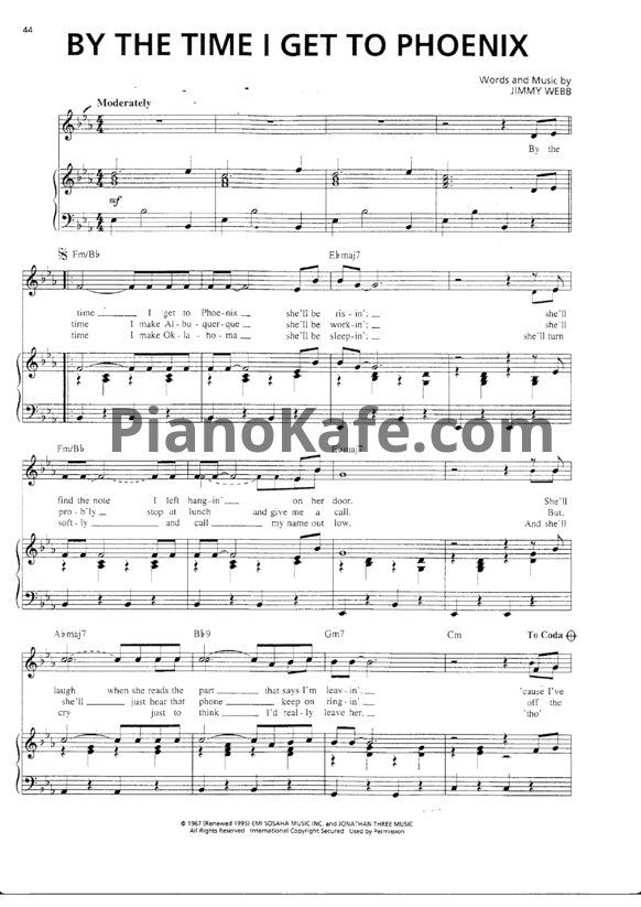 Ноты Jimmy Webb - By the time I get to phoenix - PianoKafe.com