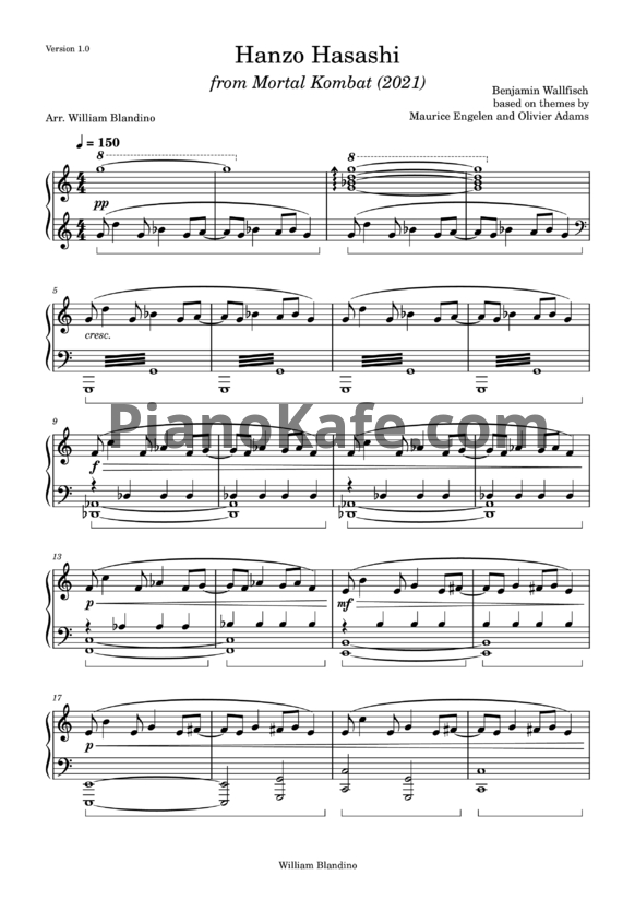 Ноты Maurice Engelen, Oliver Adams - Hanzo Hasashi - PianoKafe.com