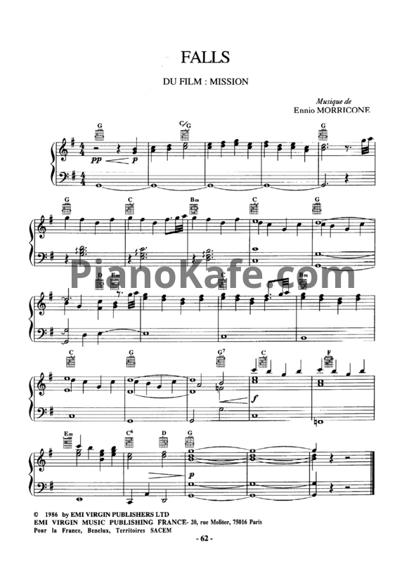 Ноты Ennio Morricone - Falls - PianoKafe.com