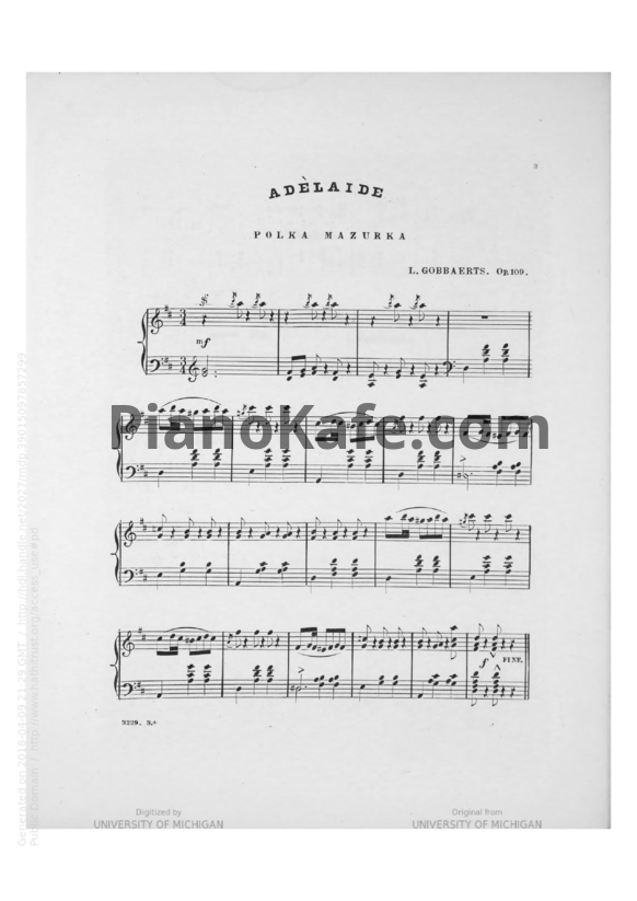Ноты Л. Гоббартс - Аделаида. полька-мазурка для фортепиано (Op. 109) - PianoKafe.com