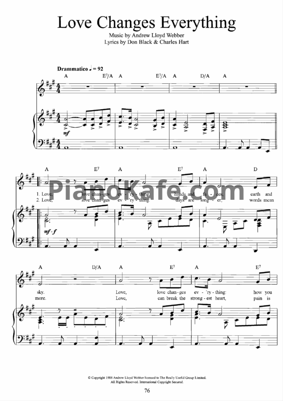 Ноты Andrew Lloyd Webber - Love changes everything - PianoKafe.com