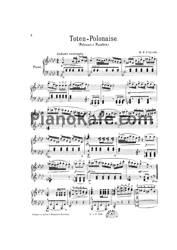 Ноты Михаил Огинский - Toten-Polonaise (Polonaise funebre) - PianoKafe.com