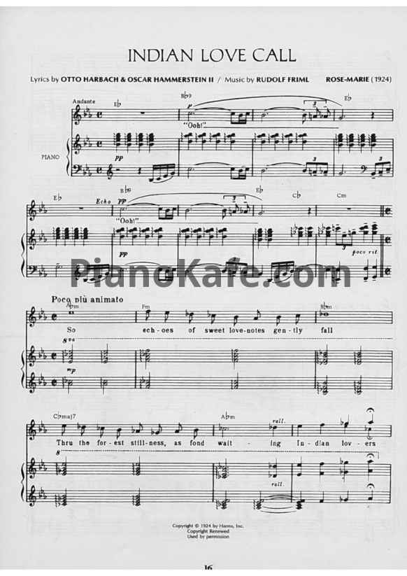 Ноты Rudolf Friml - Indian love call (Клавир) - PianoKafe.com