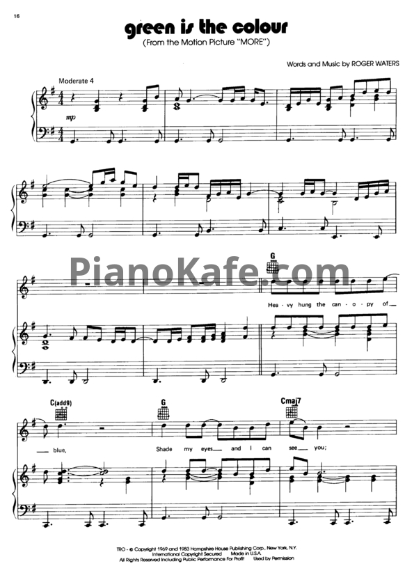 Ноты Pink Floyd - Green is the colour - PianoKafe.com