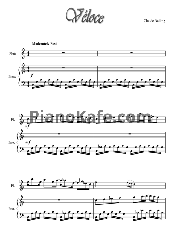 Ноты Claude Bolling - Véloce (Jazz Flute and Piano) - PianoKafe.com