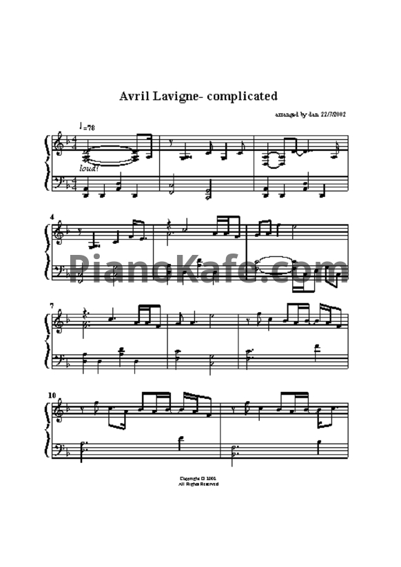 Ноты Avril Lavigne - Complicated (Версия 2) - PianoKafe.com