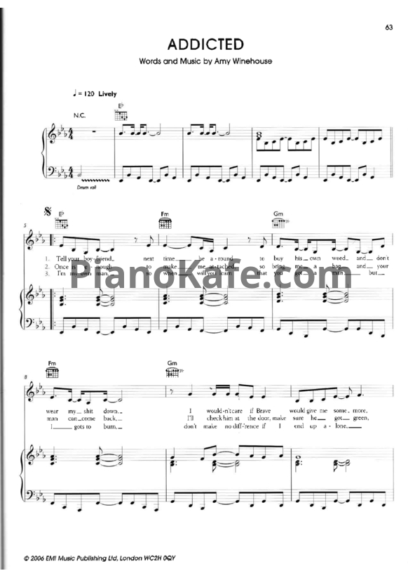 Ноты Amy Winehouse - Addicted - PianoKafe.com