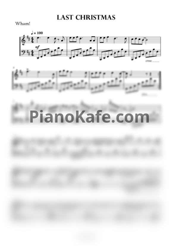 Ноты Wham! - Last Christmas (Версия 2) - PianoKafe.com