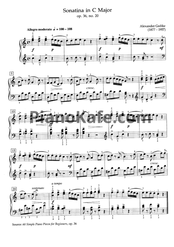 Ноты Александр Гедике - Сонатина (Соч. 36. №20) - PianoKafe.com