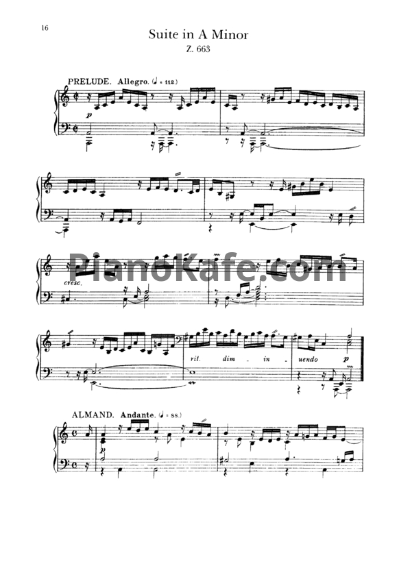 Ноты Генри Пёрселл - Сюита для клавесина № 4 ля минор (Z 663) - PianoKafe.com