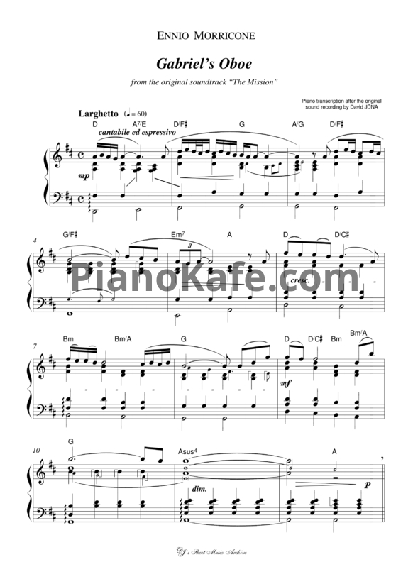 Ноты Ennio Morricone - Gabriel’s oboe - PianoKafe.com