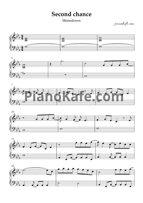 Ноты Shinedown - Second chance - PianoKafe.com