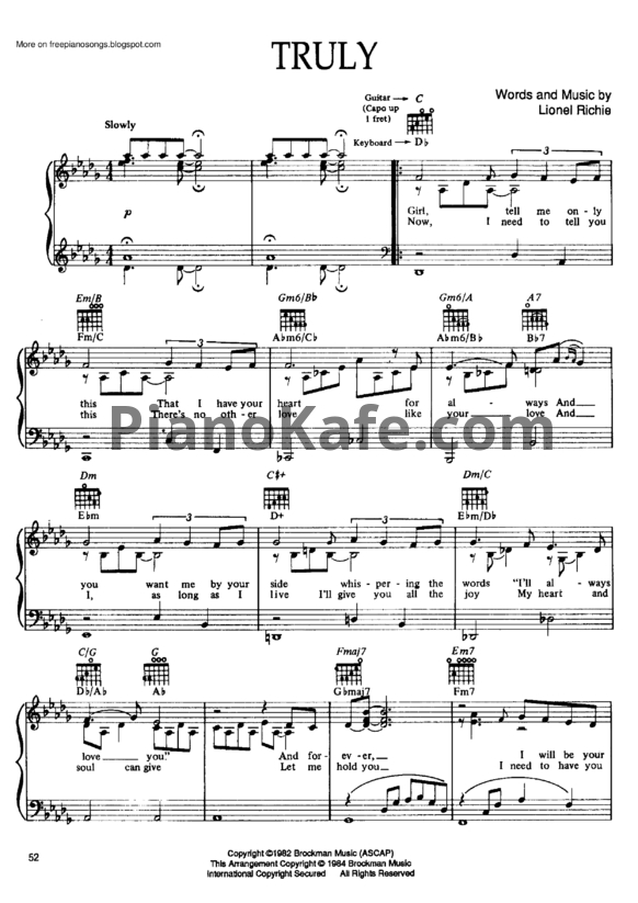 Ноты Lionel Richie - Truly - PianoKafe.com