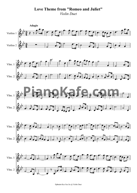 Ноты Andre Rieu - Love theme from "Romeo and Juliet" (для 2 скрипок) - PianoKafe.com