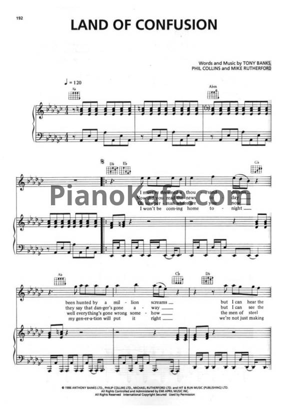 Ноты Genesis - Land of confusion - PianoKafe.com