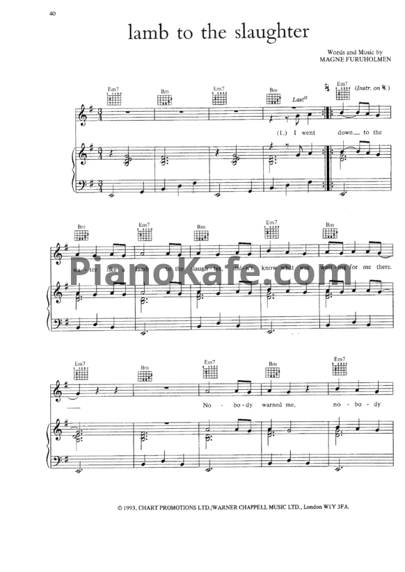 Ноты A-ha - Lamb to the slaughter - PianoKafe.com
