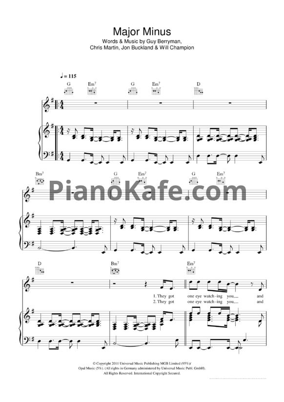 Ноты Coldplay - Major minus - PianoKafe.com