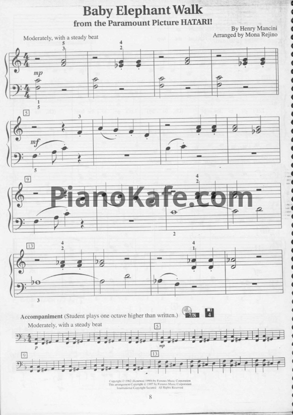 Ноты Henry Mancini - Baby elephant walk (Arranged by Mona Rejino) - PianoKafe.com