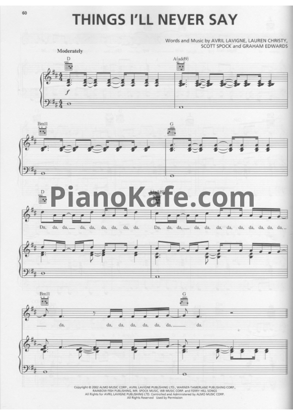 Ноты Avril Lavigne - Things I'll never say - PianoKafe.com