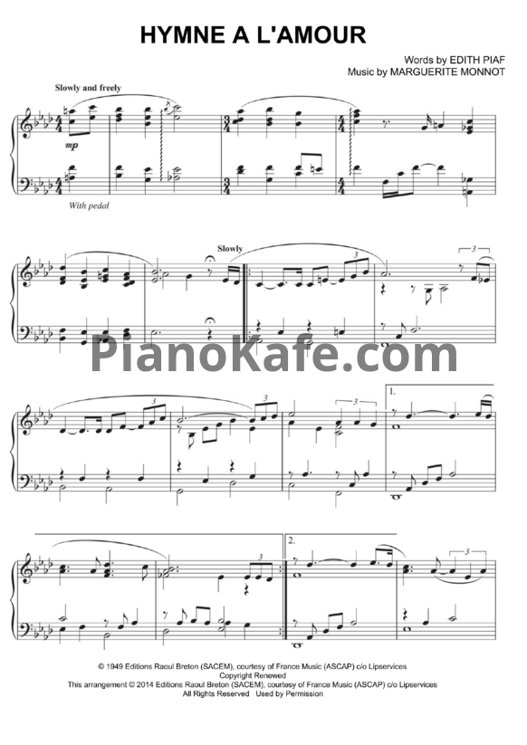 Ноты Edith Piaf - Hymne a l'amour - PianoKafe.com