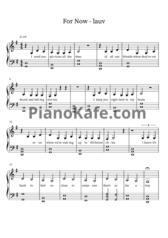 Ноты Lauv - For now - PianoKafe.com