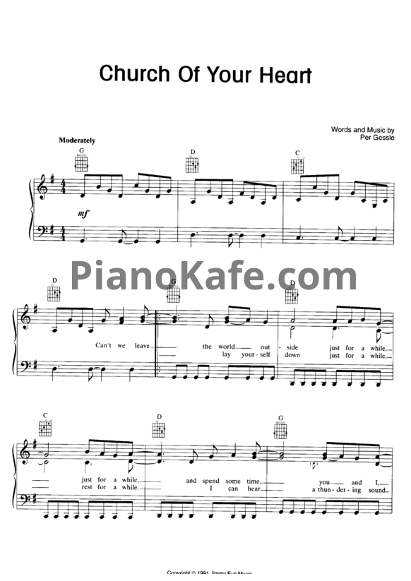 Ноты Roxette - Church of your heart - PianoKafe.com
