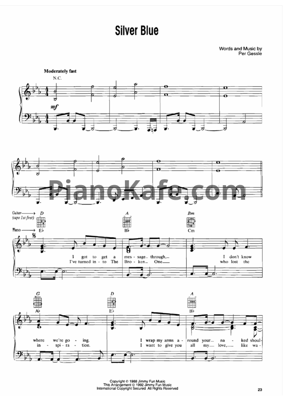 Ноты Roxette - Silver blue - PianoKafe.com