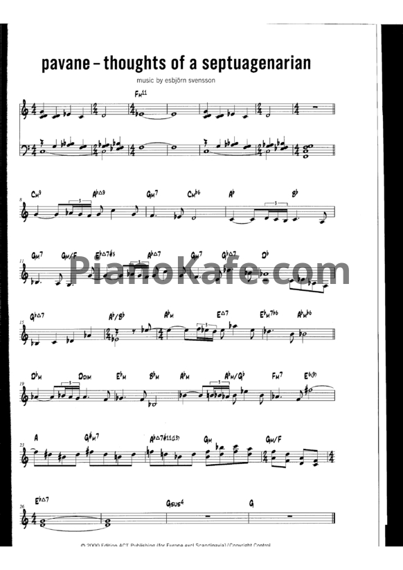 Ноты Esbjörn Svensson Trio - Pavane-thoughts of a septuagenatian - PianoKafe.com