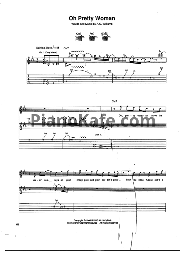 Ноты Gary Moore - Oh pretty woman (Guitar tabs) - PianoKafe.com
