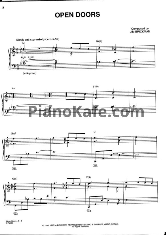 Ноты Jim Brickman - Open doors - PianoKafe.com