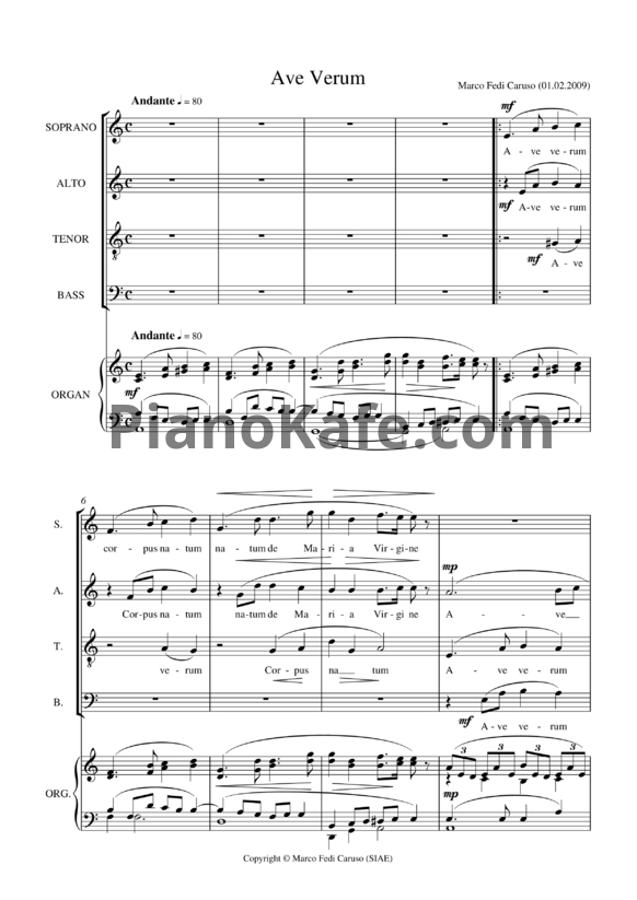 Ноты Marco Fedi Caruso - Ave verum - PianoKafe.com