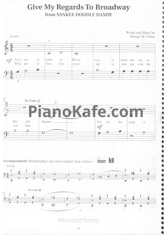 Ноты George M. Cohan - Give my regards to Broadway - PianoKafe.com