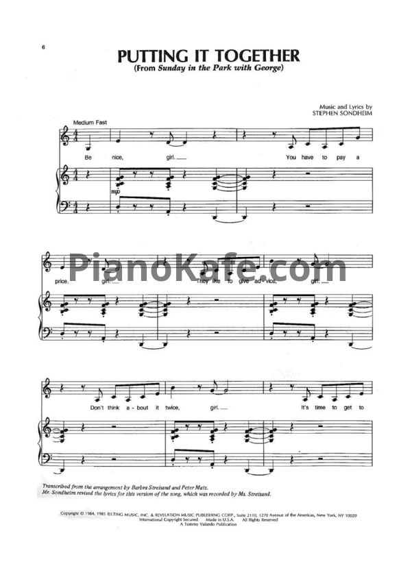 Ноты Barbra Streisand - Putting it together - PianoKafe.com