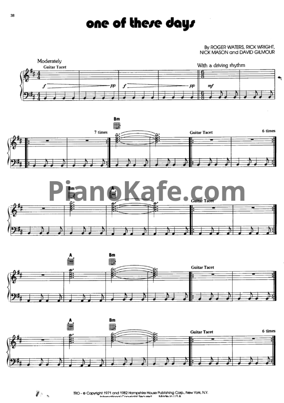 Ноты Pink Floyd - One of these days - PianoKafe.com