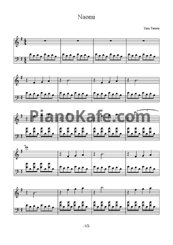 Ноты Yann Tiersen - Naomi - PianoKafe.com