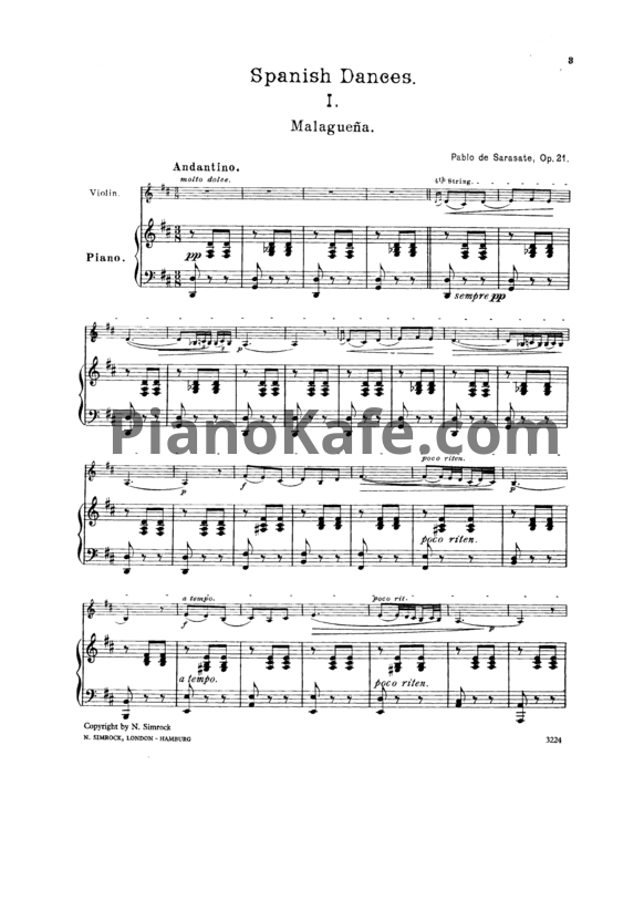 Ноты Пабло де Сарасате - Испанские танцы (Соч. 21) - PianoKafe.com