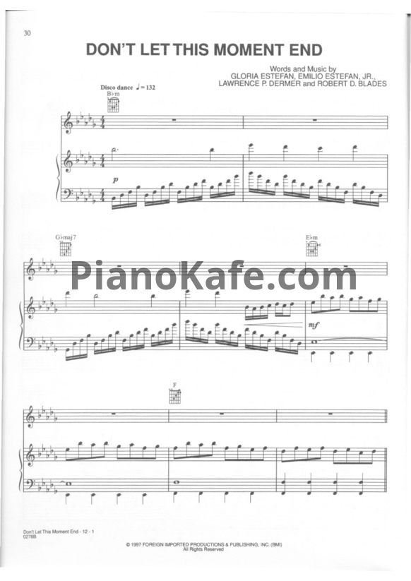Ноты Gloria Estefan - Don't let this moment end - PianoKafe.com